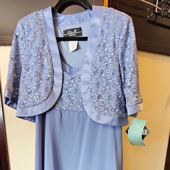 R&M Richards Periwinkle Blue Mother of the Bride Dress NWT Size 16 Sequin Lace - Picture 1 of 8